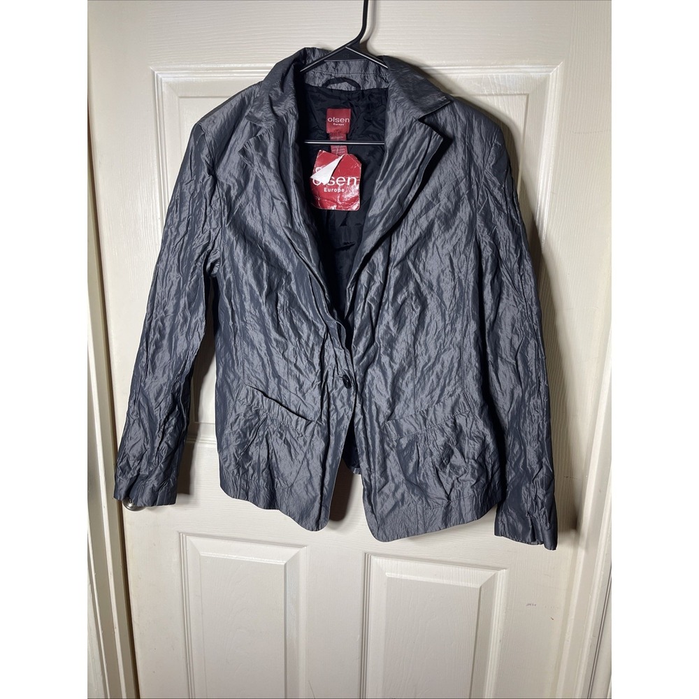 Olsen Europe Crinkle Metallic Dark Grey Jacket Sz Unknown